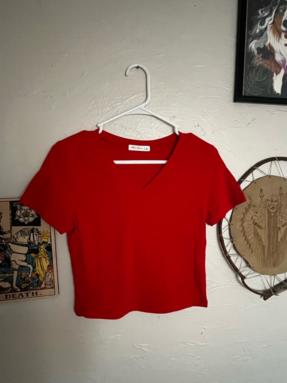 Active Basic Red V-Neck Short Sleeve Tee